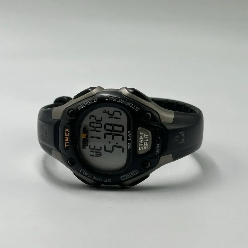 Timex Ironman Digital Watch Men Black Grey 33MM Indiglo Dial New Battery 9